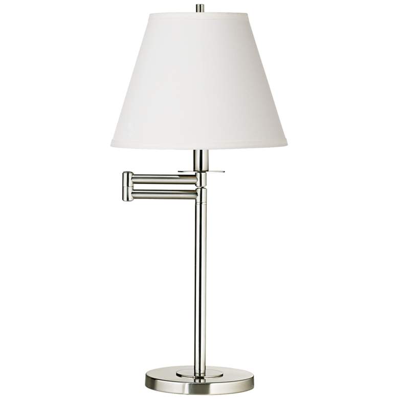 Image 1 Off-White Shade Brushed Nickel Swing Arm Desk Lamp