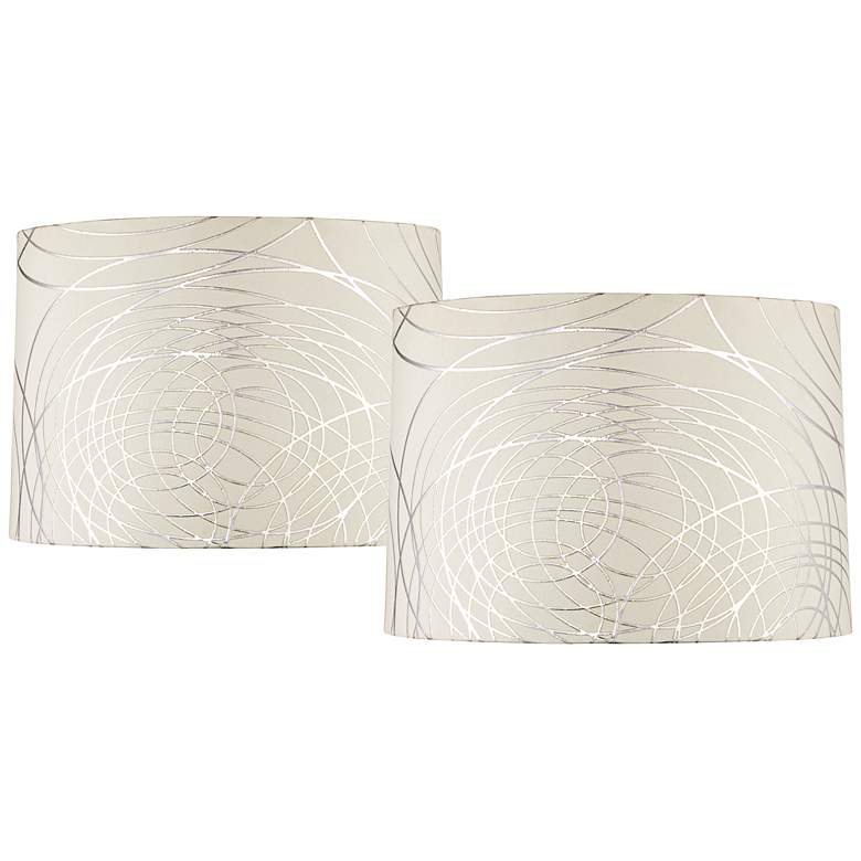 Image 1 Off-White Silver Circles Drum Shades 15x16x11 (Spider) Set of 2