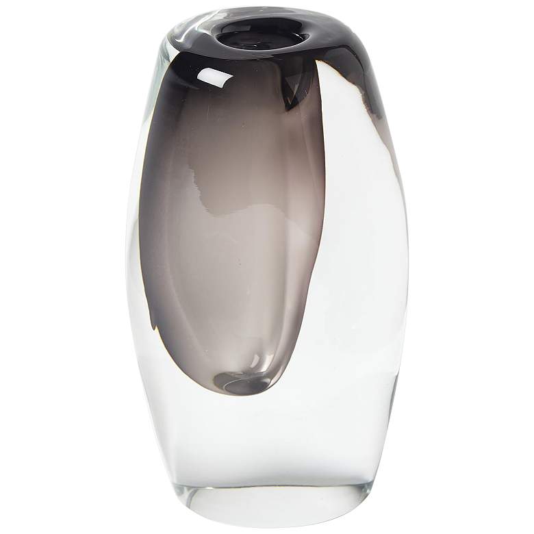 Image 1 Offset 10 1/2 inch High Gray and Clear Glass Decorative Vase