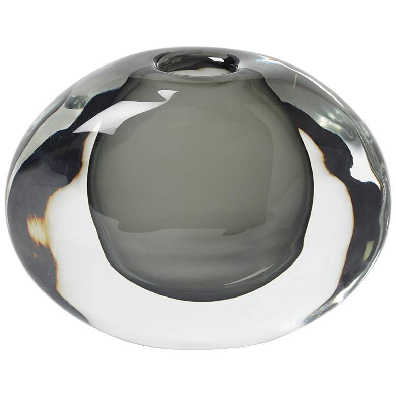 Image 1 Offset 10 inch Wide Gray and Clear Glass Round Decorative Vase