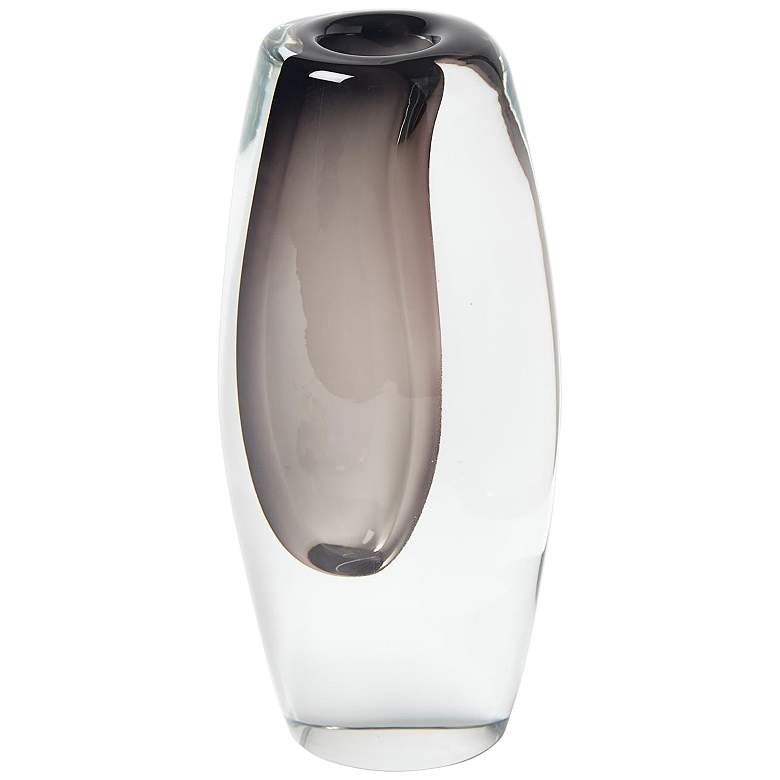 Image 1 Offset 13 inch High Gray and Clear Glass Decorative Vase