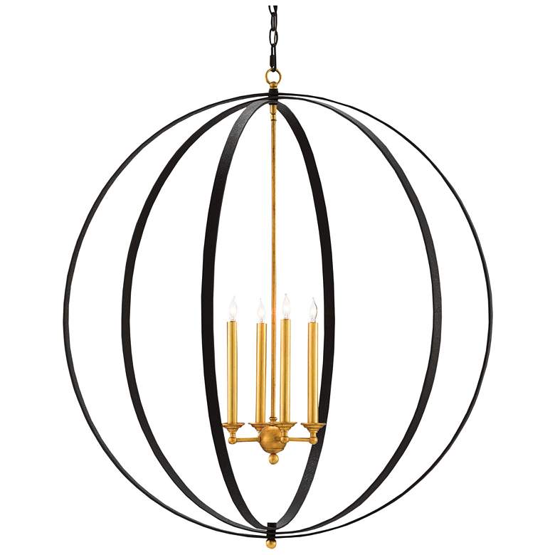 Image 1 Ogden 36"W Antique Gold Leaf and Black 4-Light Chandelier