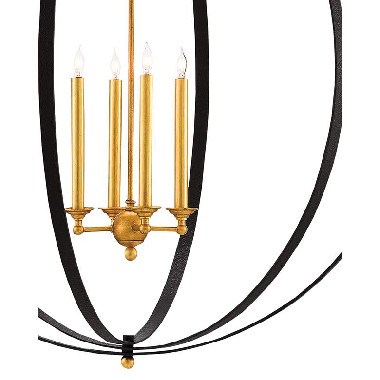 Image 2 Ogden 36"W Antique Gold Leaf and Black 4-Light Chandelier more views