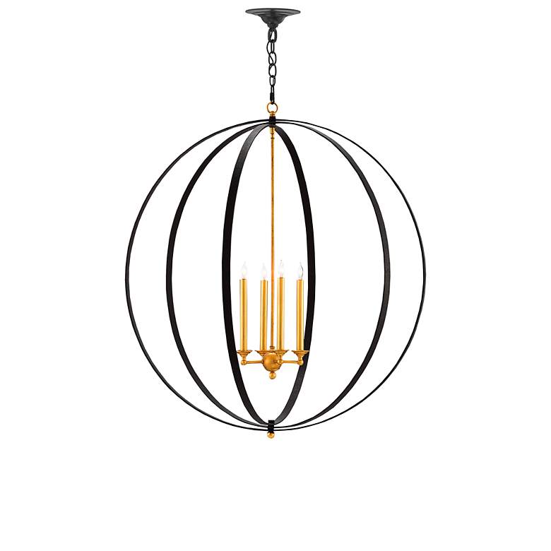 Image 3 Ogden 36"W Antique Gold Leaf and Black 4-Light Chandelier more views