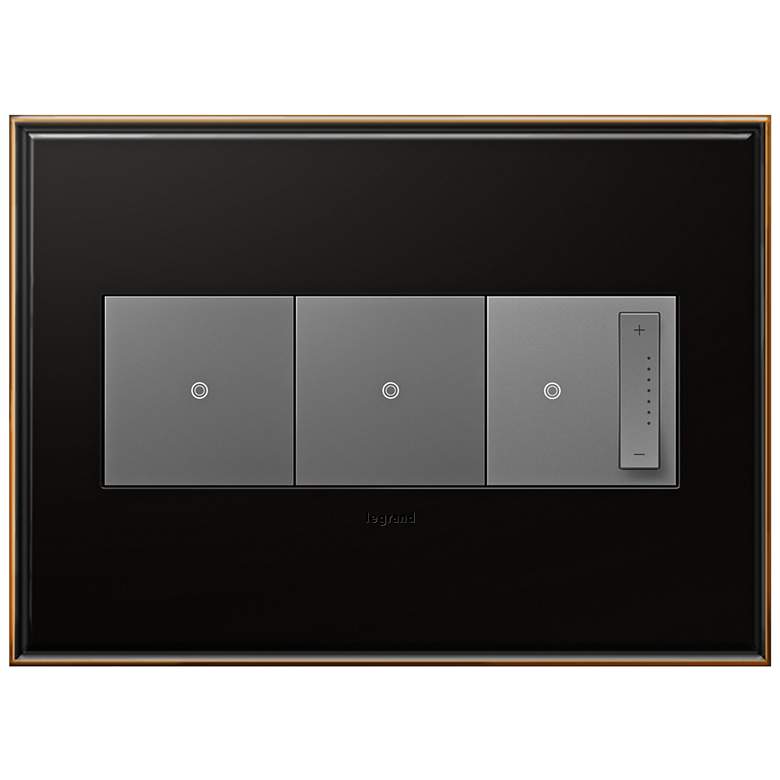 Image 1 Oil-Rubbed Bronze 3-Gang Wall Plate with 2 Switches and Dimmer