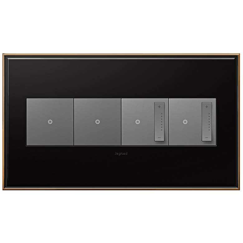 Image 1 Oil-Rubbed Bronze 4-Gang Wall Plate w/ 2 Switches and 2 Dimmers