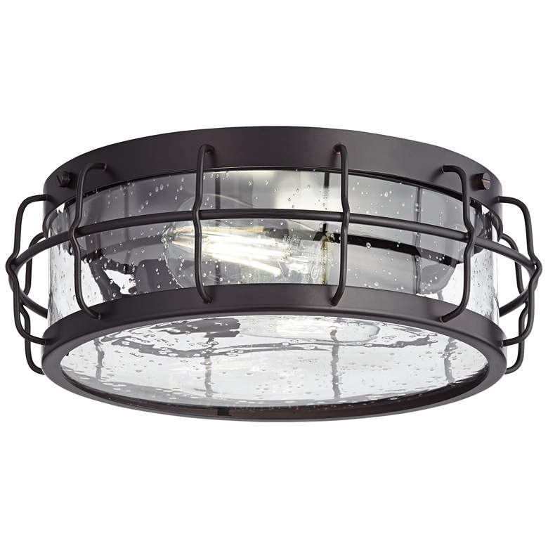 Image 1 Oil Rubbed Bronze and Clear Seedy Glass LED Fan Light Kit