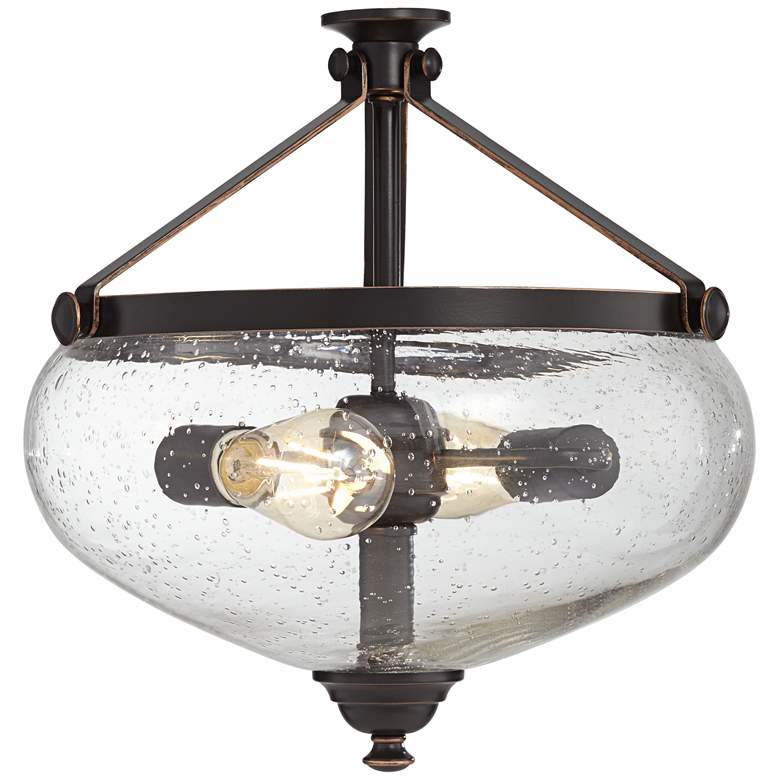 Image 1 Oil-Rubbed Bronze Seedy Glass Bowl Ceiling Fan LED Light Kit