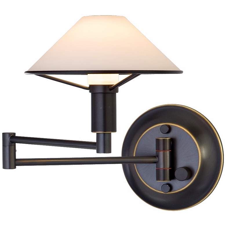 Image 1 Oil Rubbed Bronze True White Glass Swing Arm Wall Lamp