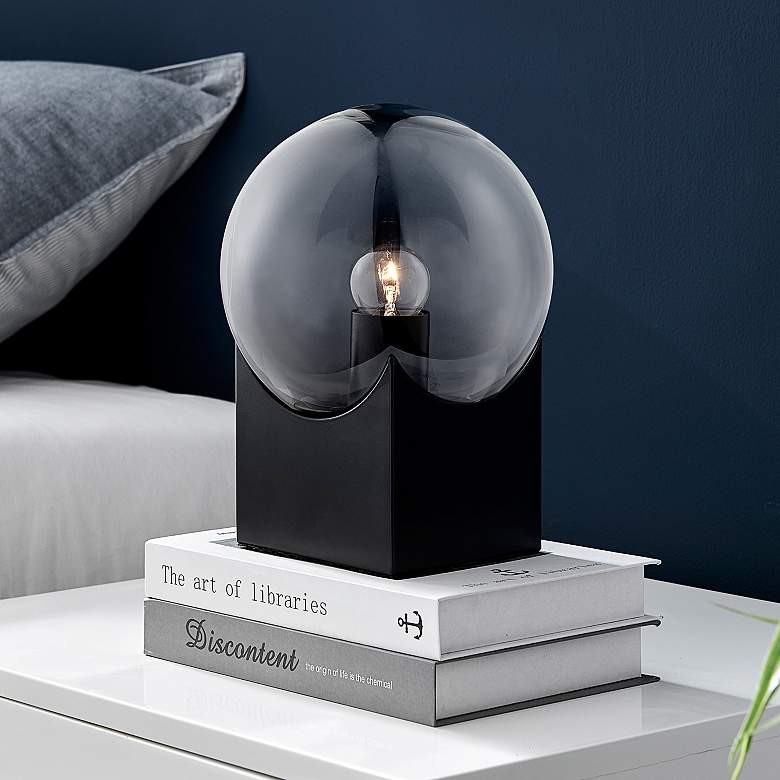 Image 1 Oksena 11" High Black and Smoke Glass Orb Modern Accent Table Lamp