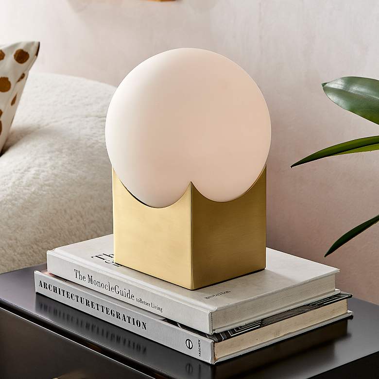 Image 1 Oksena 11" High Gold and Frosted White Glass Orb Accent Table Lamp