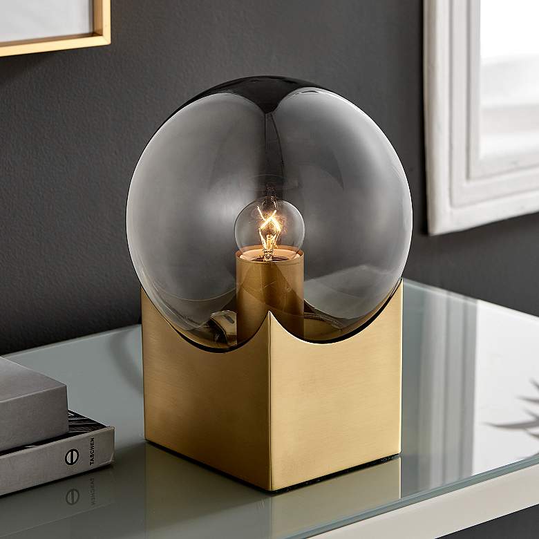 Image 1 Oksena 11 inch High Gold and Smoke Glass Orb Modern Accent Table Lamp