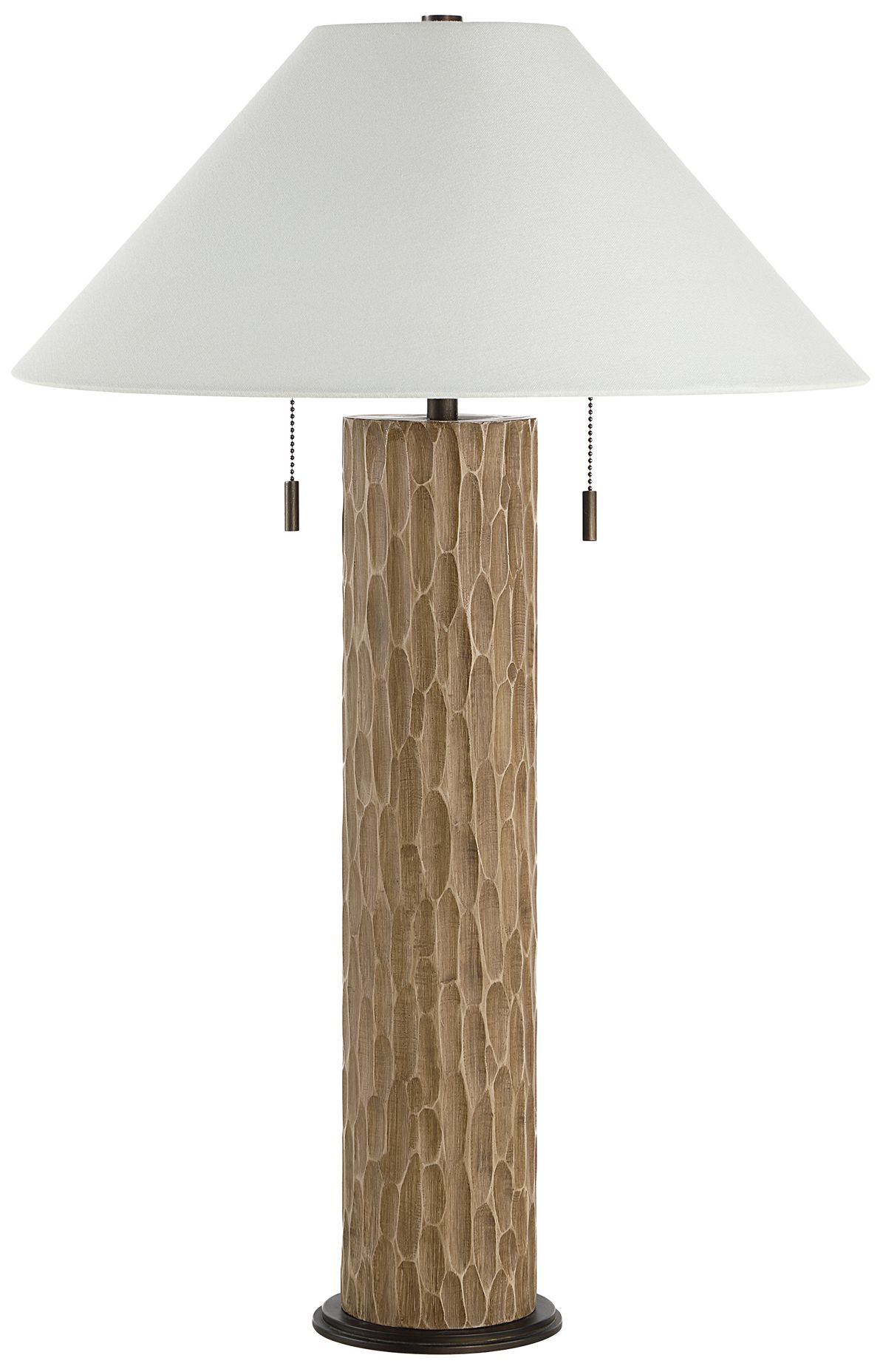 Image 3 Ola 20.5" Tall Carved Beige Resin Table Lamp with Tapered Linen Shade more views