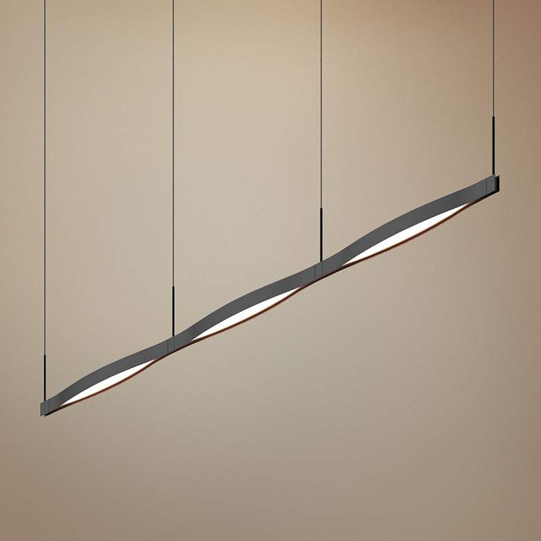 Image 1 Ola 82" Wide Satin Black LED Kitchen Island Light Pendant