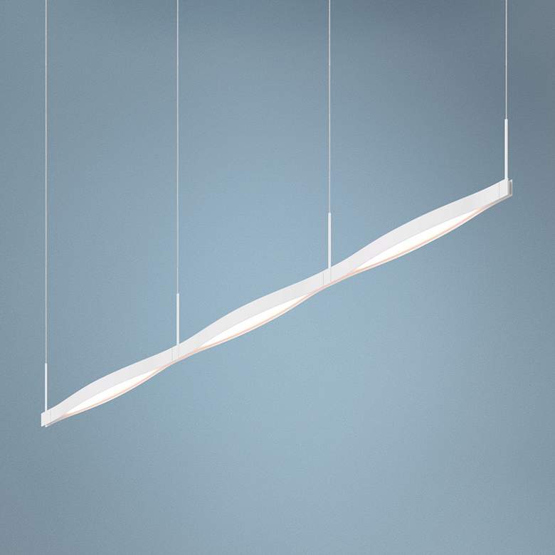Image 1 Ola 82" Wide Satin White LED Kitchen Island Light Pendant