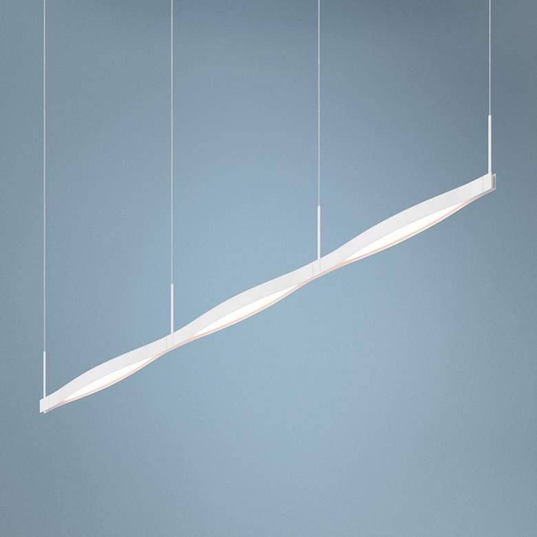 Image 1 Ola 82 inch Wide Satin White LED Kitchen Island Light Pendant