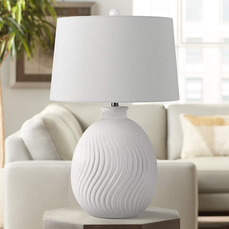 Image 1 Olbia Milky White S-Wave Ceramic Pot Table Lamp