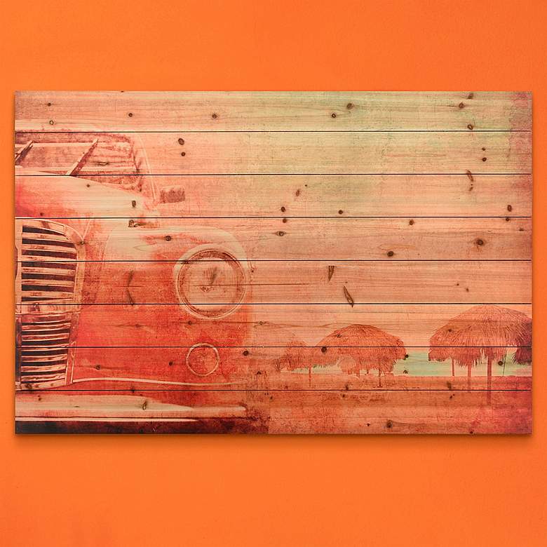 Image 1 Old Car 45"W Rectangular Giclee Print Solid Wood Wall Art