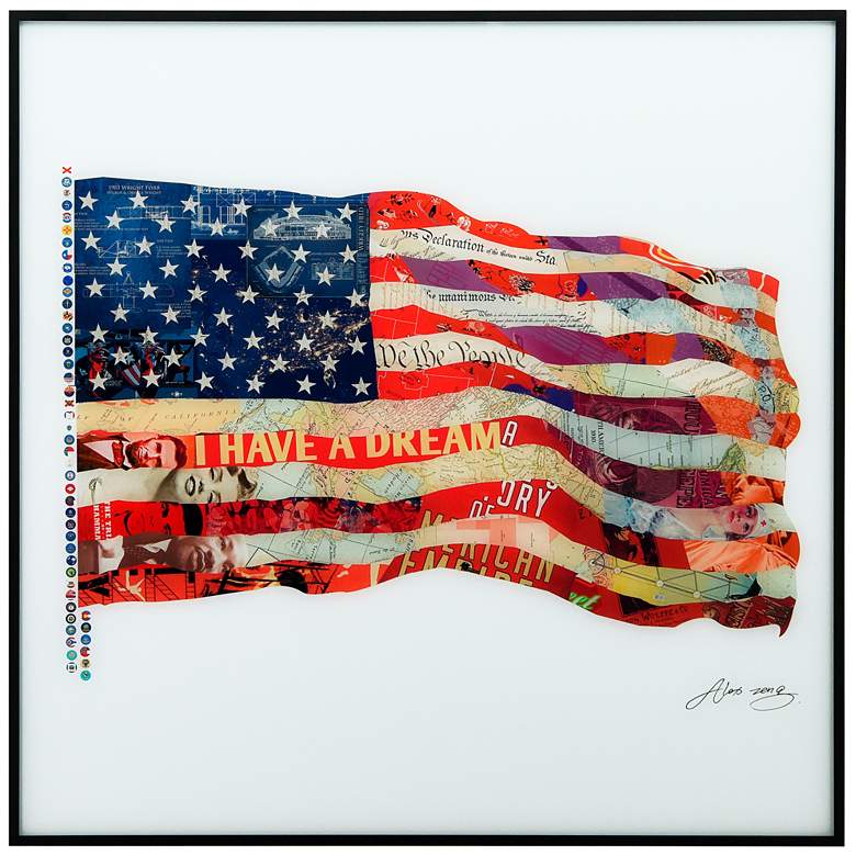 Image 2 Old Glory 24" Square Framed Printed Art Glass Wall Art