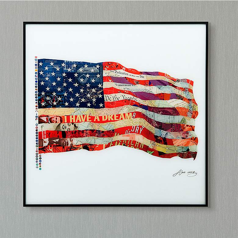 Image 1 Old Glory 24" Square Framed Printed Art Glass Wall Art