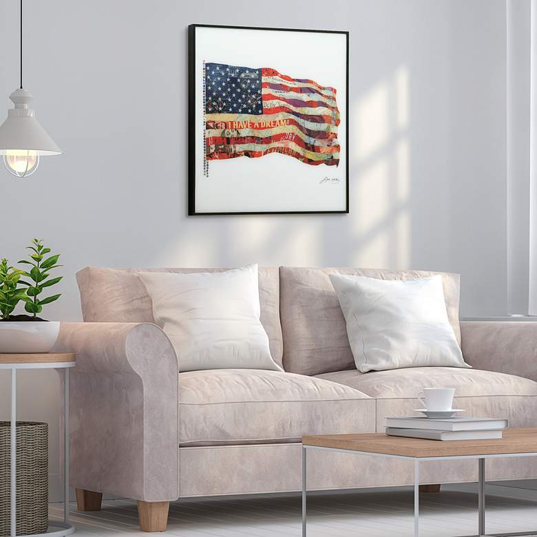 Image 5 Old Glory 24" Square Framed Printed Art Glass Wall Art more views