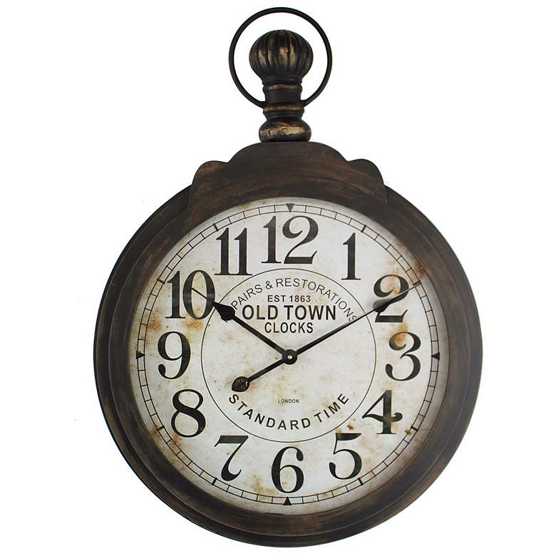 Image 1 Old Town Distressed Brown 23 1/2 inch Round Wall Clock