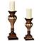 Old World Gold Bronze Pillar Candle Holder Set of 2