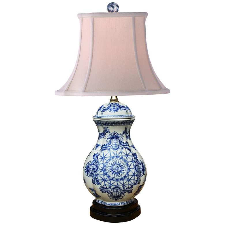 Image 1 Olde World Blue and White Oval Vase Porcelain Table Lamp