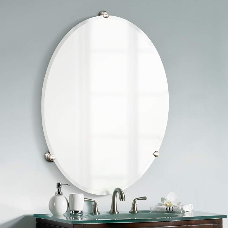 Image 1 Oldenburg Satin Nickel 19 1/2 inch x 27 1/2 inch Oval Wall Mirror