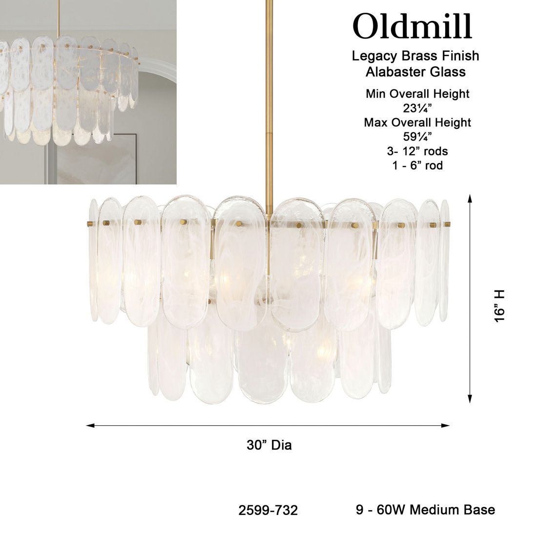 Oldmill 30" Wide Legacy Brass Tiered Pendant Light