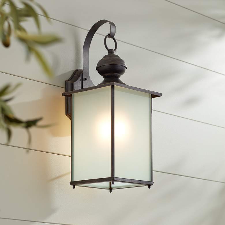 Image 1 Oldsmar 18 1/2 inchH GU24 Rust Frosted Glass Outdoor Wall Light