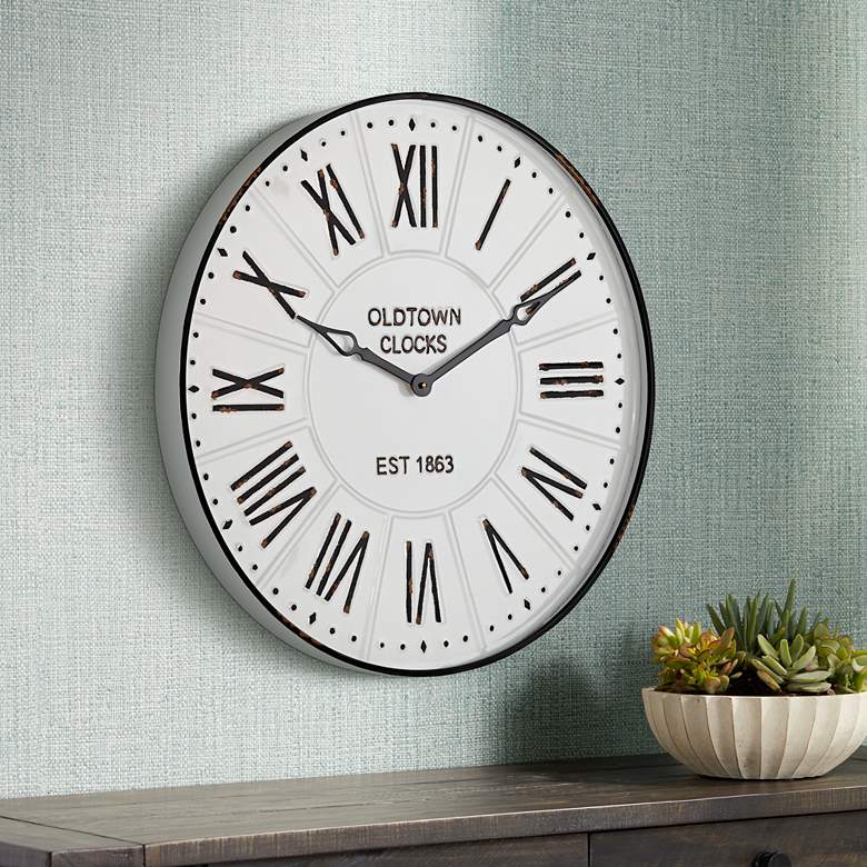 Image 1 Oldtown 23 1/2 inch Wide Vintage Style Wall Clock