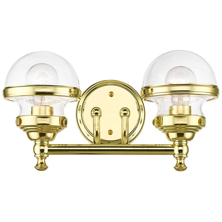 Image 2 Oldwick 15 inch Wide Polished Brass 2-Light Bath Light