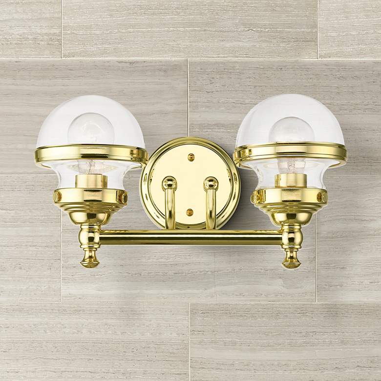 Image 1 Oldwick 15 inch Wide Polished Brass 2-Light Bath Light