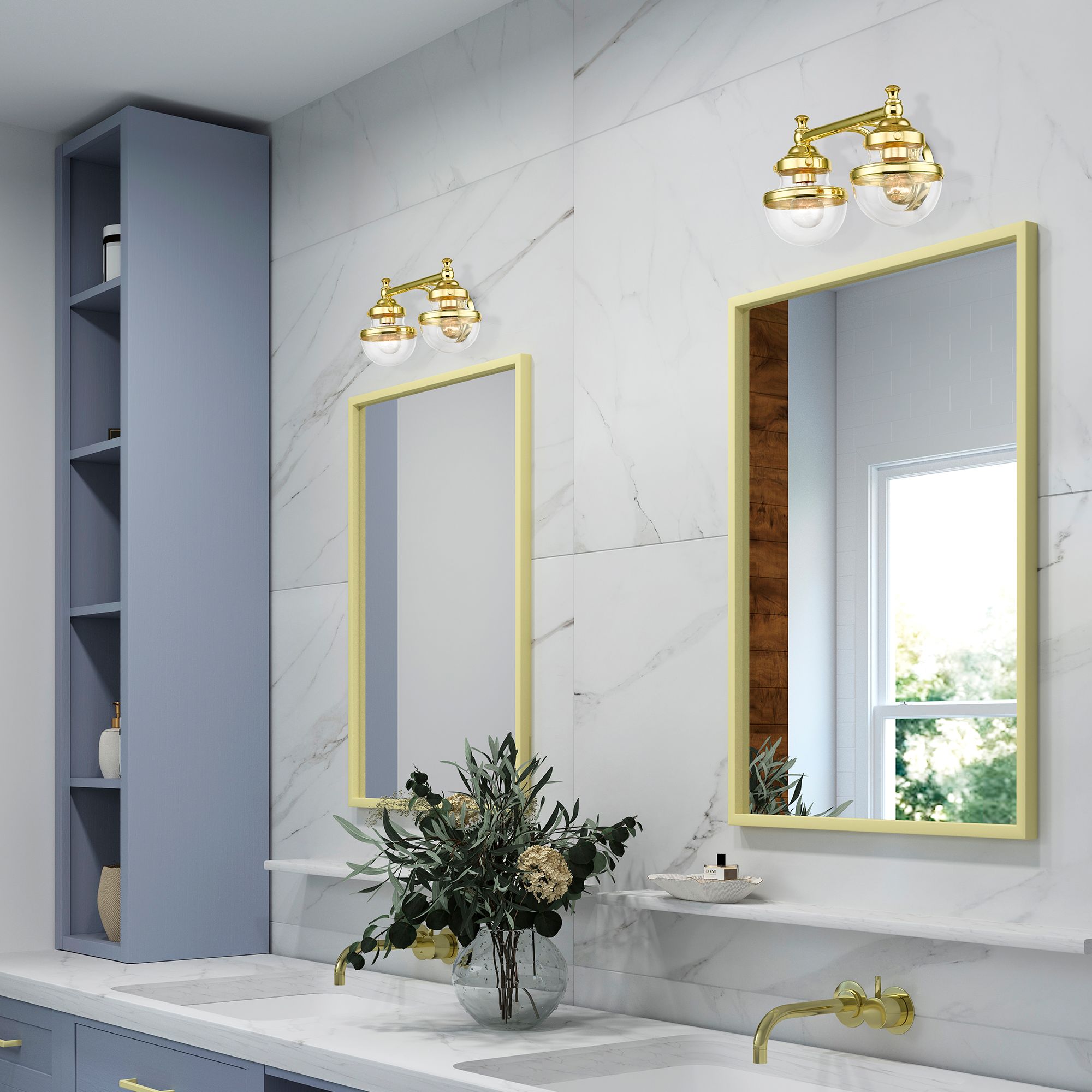 Oldwick 15" Wide Polished Brass 2-Light Bath Light