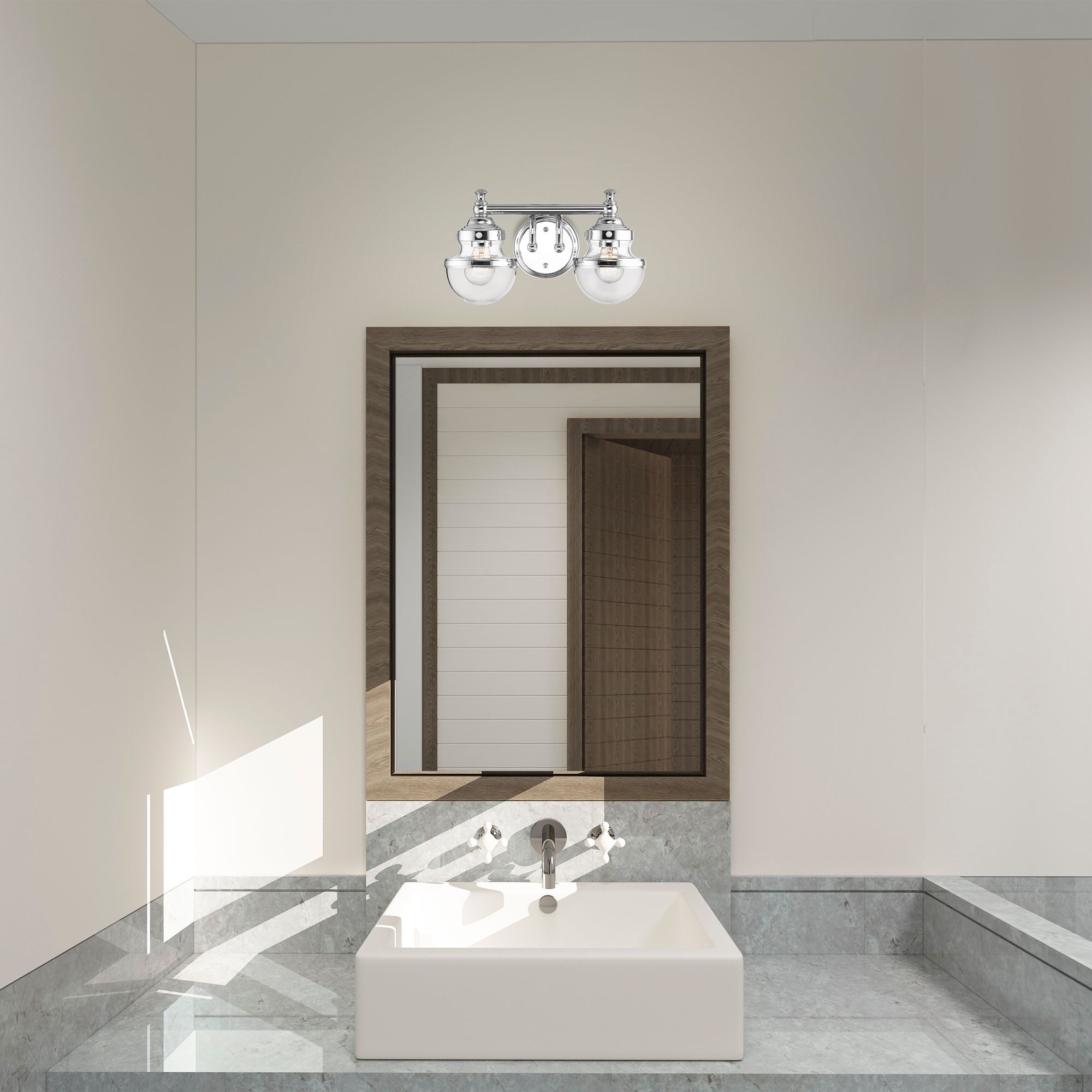 Oldwick 2 Light Polished Chrome Bath Vanity in scene
