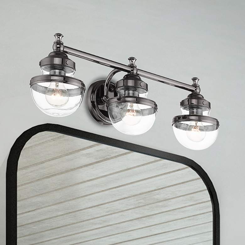 Image 2 Oldwick 24" Wide Polished Black Chrome 3-Light Bath Light