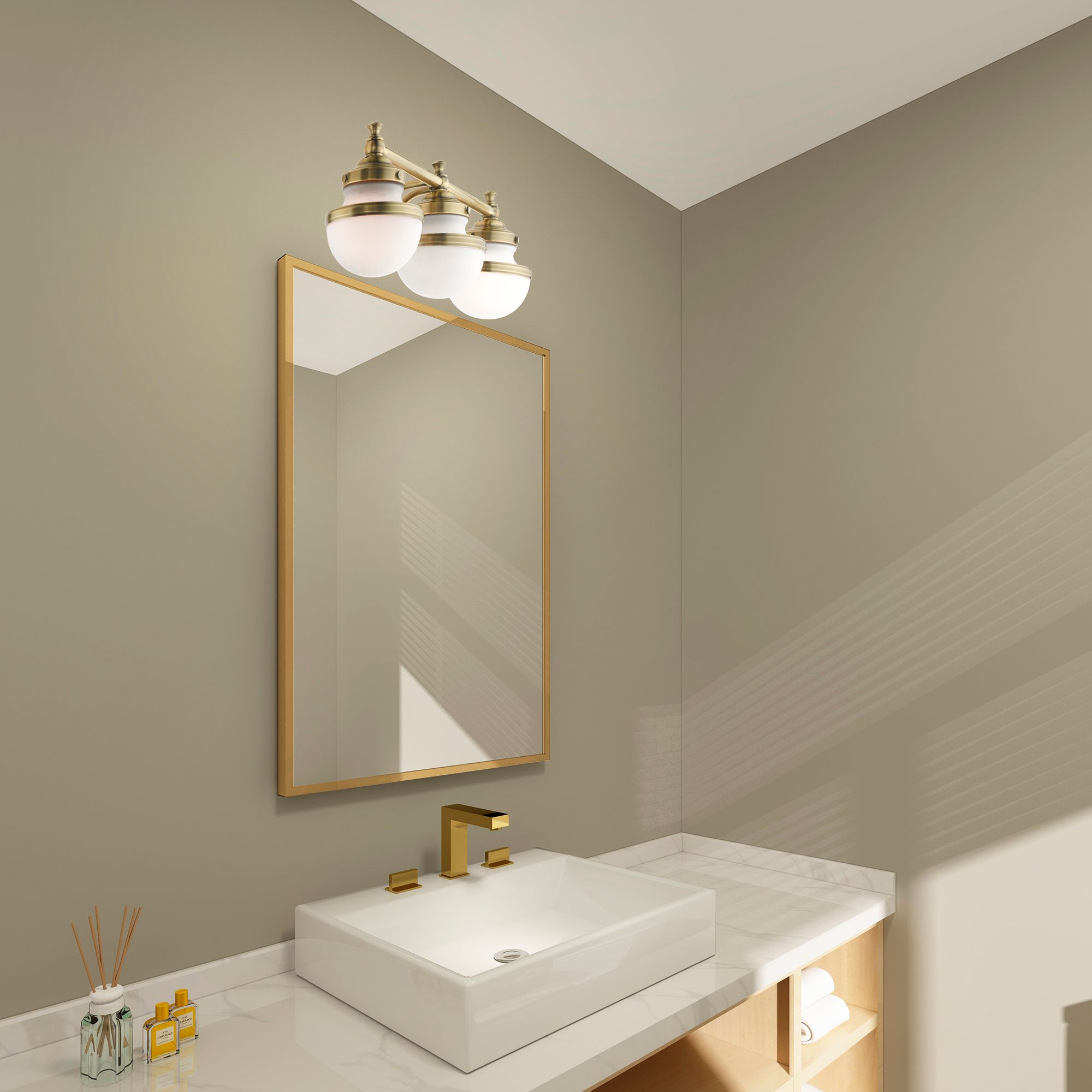 Oldwick 3 Light Antique Brass Bath Vanity