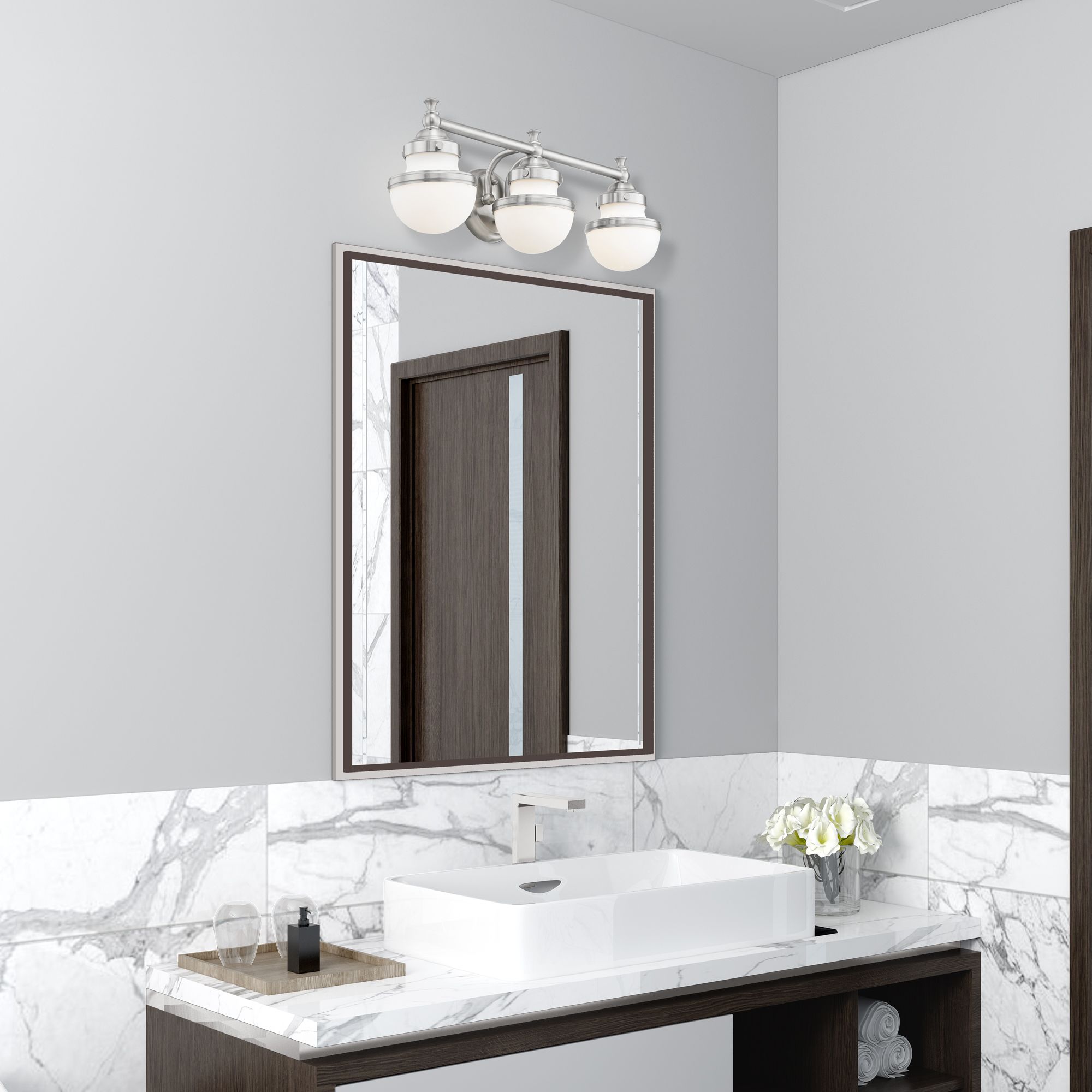 Oldwick 3 Light Brushed Nickel Bath Vanity