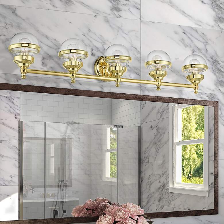 Image 1 Oldwick 42" Wide Polished Brass 5-Light Vanity Bath Light