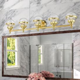 Oldwick 42" Wide Polished Brass 5-Light Vanity Bath Light Oldwick 42" Wide Polished Brass 5-Light Vanity Bath Light