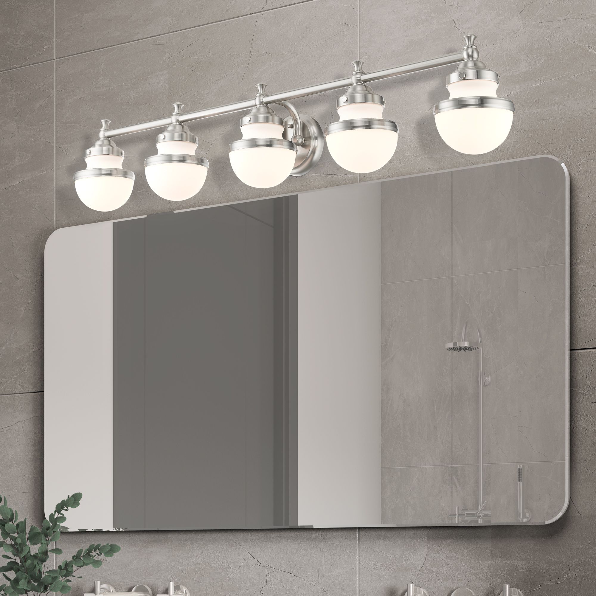 Oldwick 5-Light 8.25-in Brushed Nickel Globe Vanity Light Bar