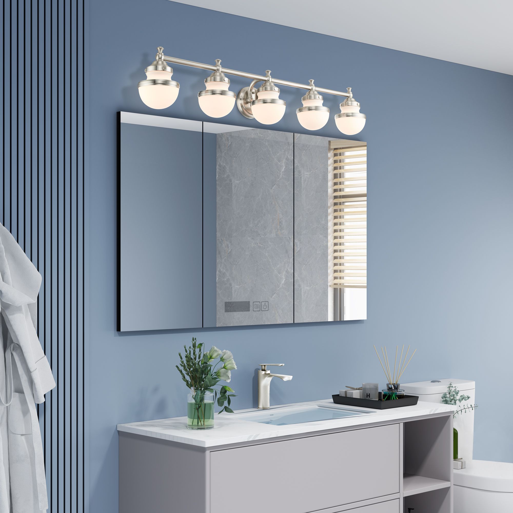 Oldwick 5-Light 8.25-in Brushed Nickel Globe Vanity Light Bar