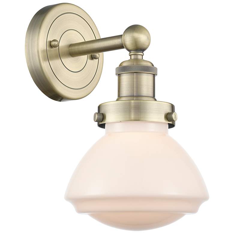 Image 1 Olean 10"High Antique Brass Sconce With Matte White Shade