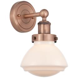 Olean 10&quot;High Antique Copper Sconce With Matte White Shade