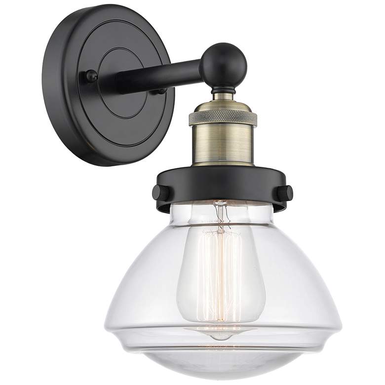 Image 1 Olean 10"High Black Antique Brass Sconce With Clear Shade
