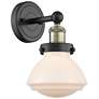 Olean 10"High Black Antique Brass Sconce With Matte White Shade