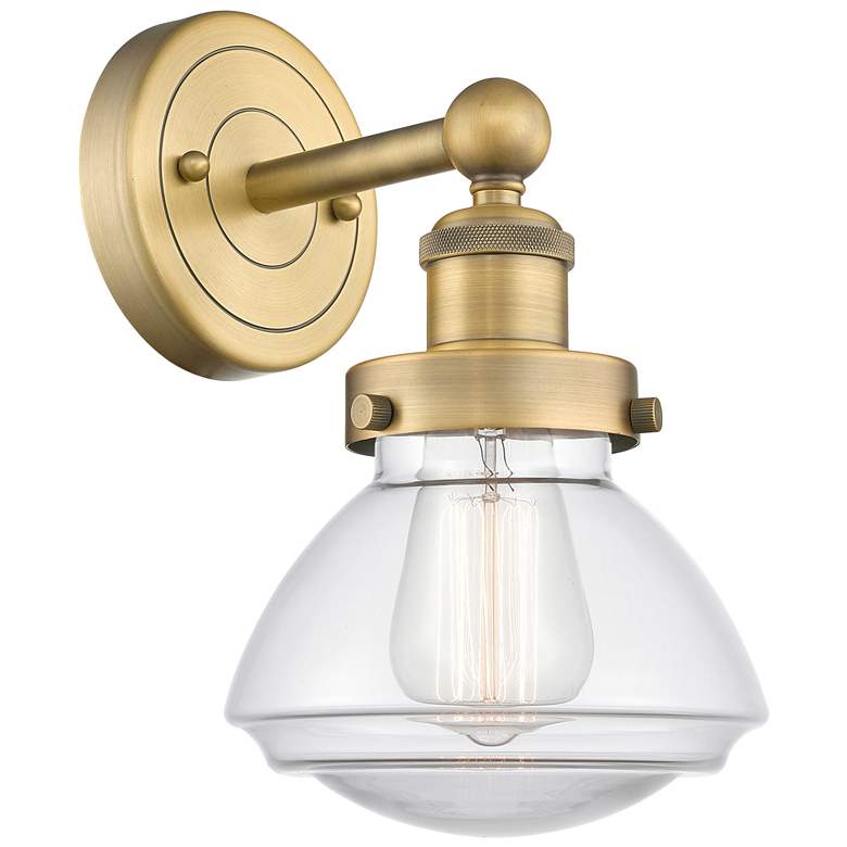 Image 1 Olean 10"High Brushed Brass Sconce With Clear Shade