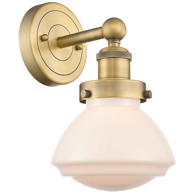 Image 1 Olean 10"High Brushed Brass Sconce With Matte White Shade