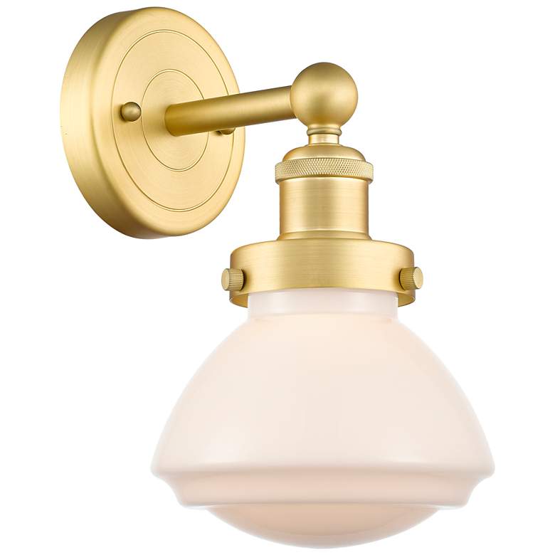 Image 1 Olean 10"High Satin Gold Sconce With Matte White Shade